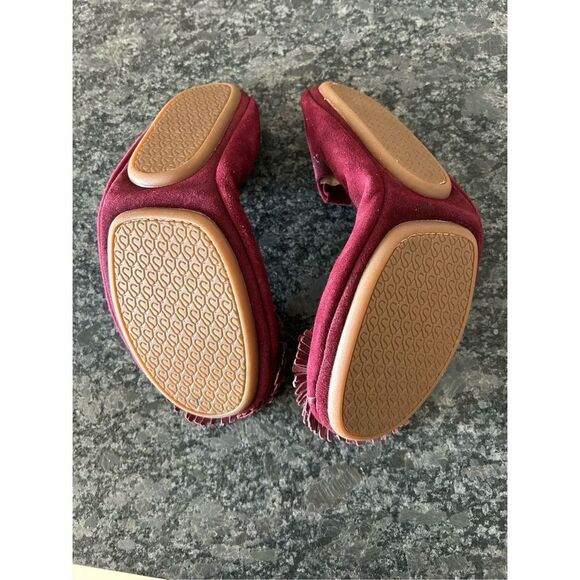 NWOB Yosi Samra burgundy suede Sammie pom foldable ballet flats sz 7 - Picture 3 of 7